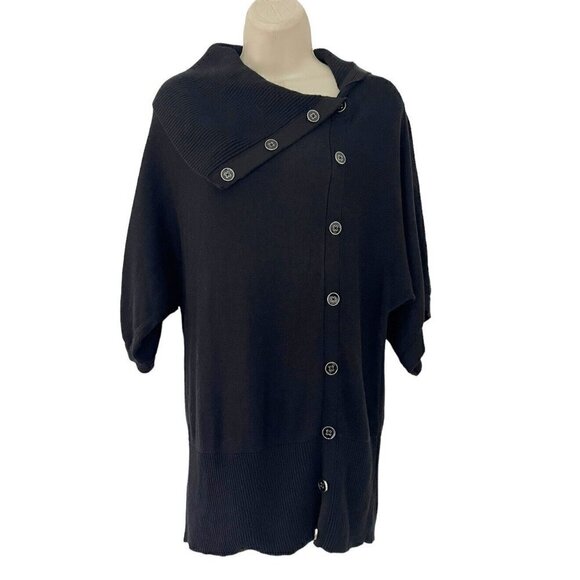 White House Black Market Womens Oversize S Black Side Button Asym Collar Sweater - Picture 1 of 8